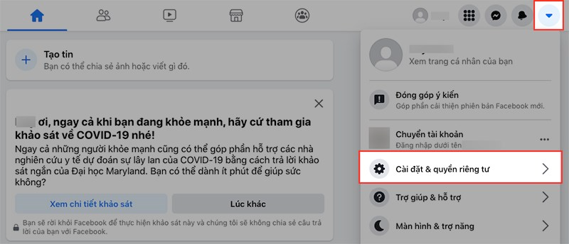 Vào mục Cài đặt và quyền riêng tư > Tùy chọn bảng tin trên giao diện Facebook máy tính