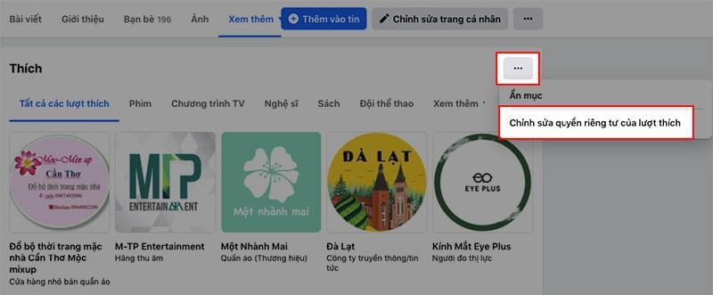 Chọn Chỉnh sửa quyền riêng tư của mục lượt thích